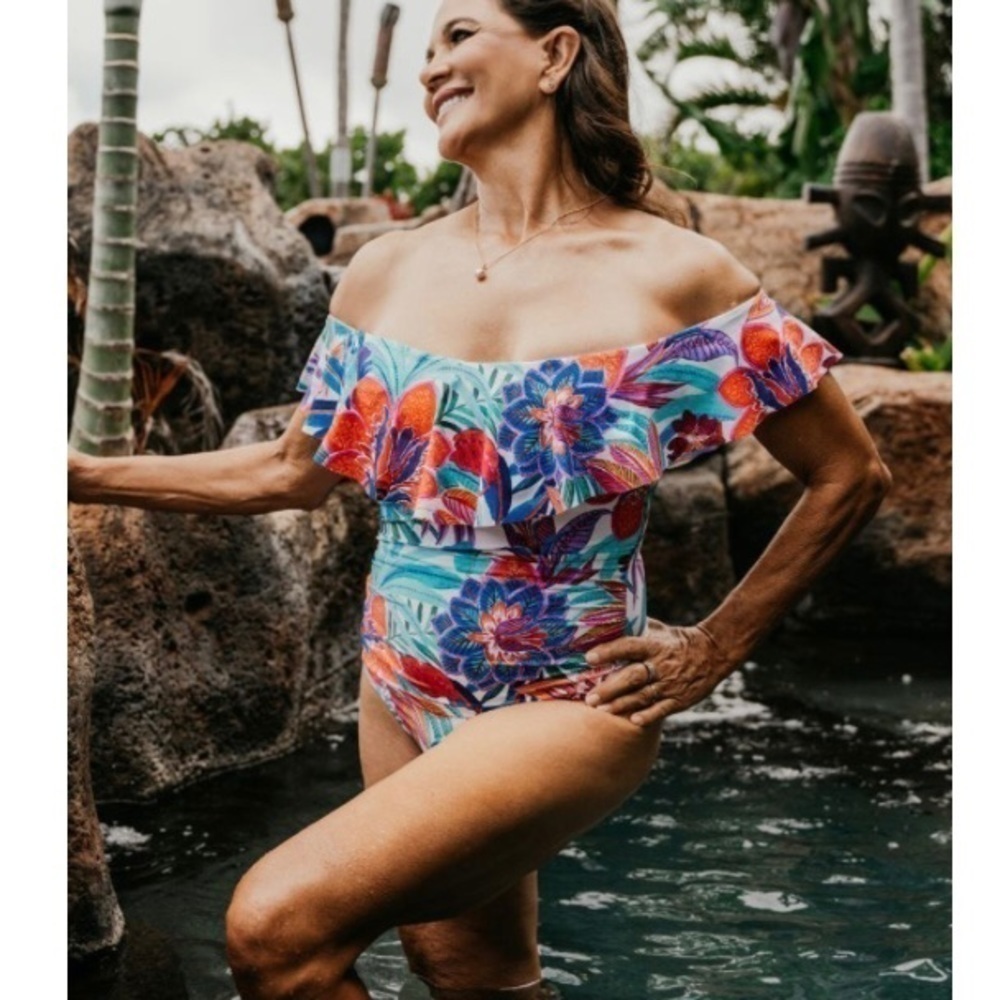 La Blanca Tropics of Tropez Off-the-Shoulder Ruffle One-Piece NWT